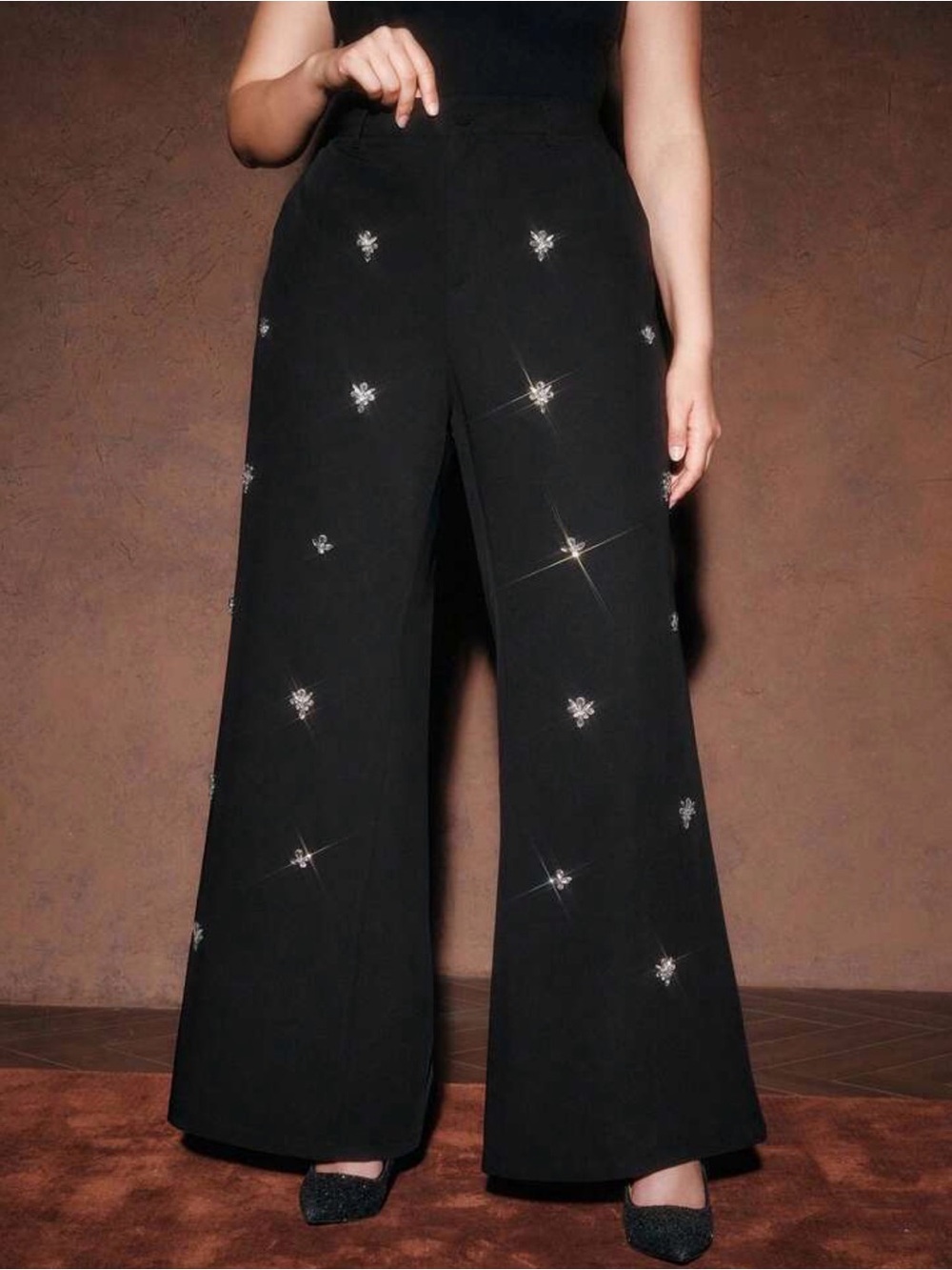 Anewsta Elegant Jeweled Formal Pants, Chic Luxury Embellished Slim Fit Trousers